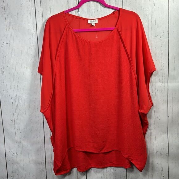 Umgee Linen Blend Boho Dolman Neon Orange High Low Minimalist Top Blouse - Picture 5 of 12
